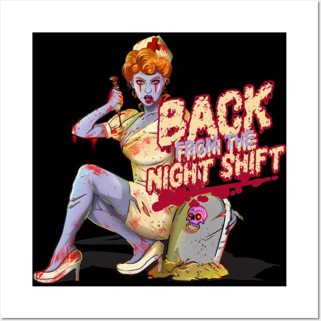 Emergency Night Shift Zombie Nurse Wall Art by Trendy Black Sheep